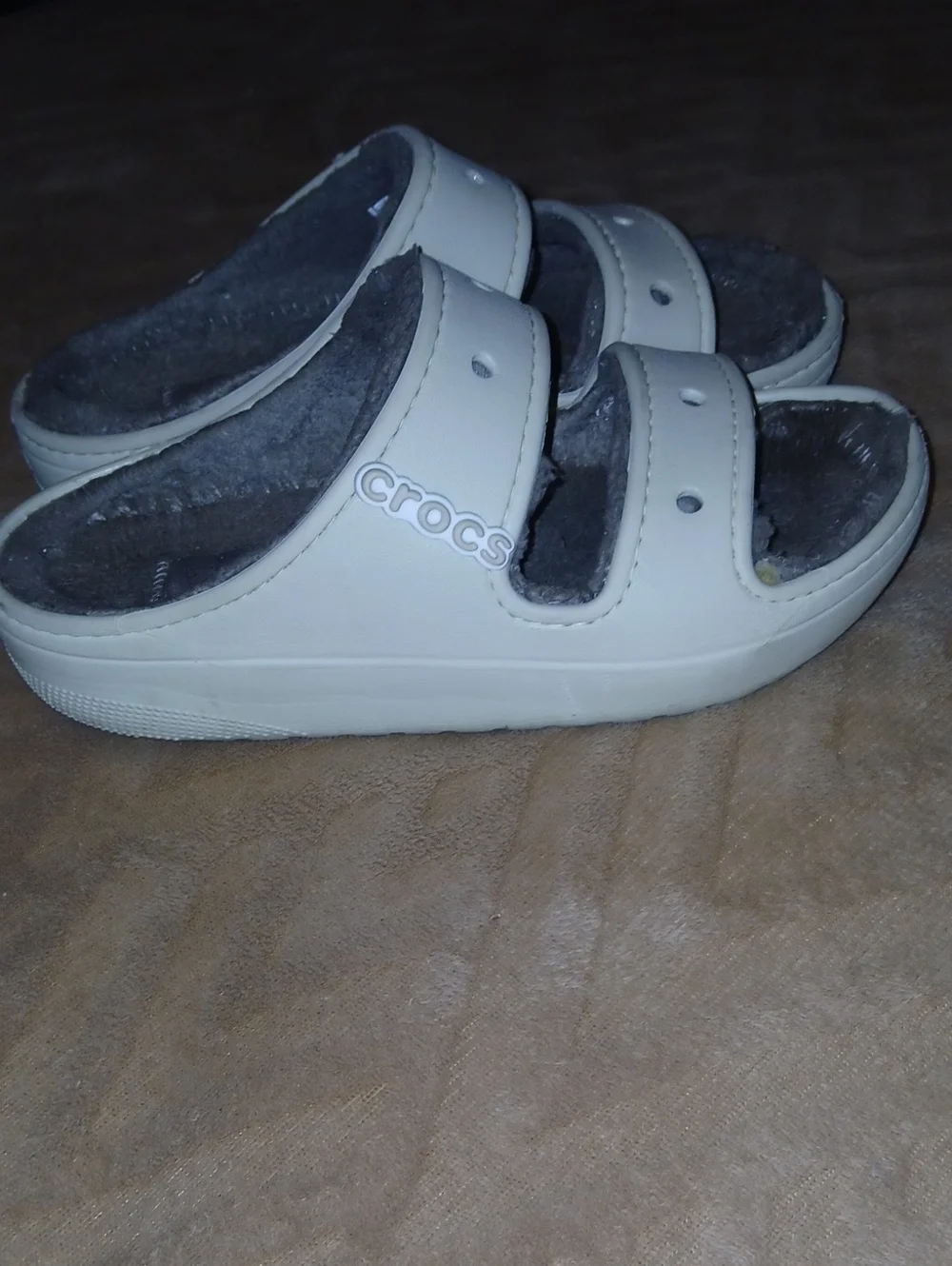 Unisex CROCS Cream Double-Strap Platform Slide Sandals Cozy Liner   Sz: M 5, W 7